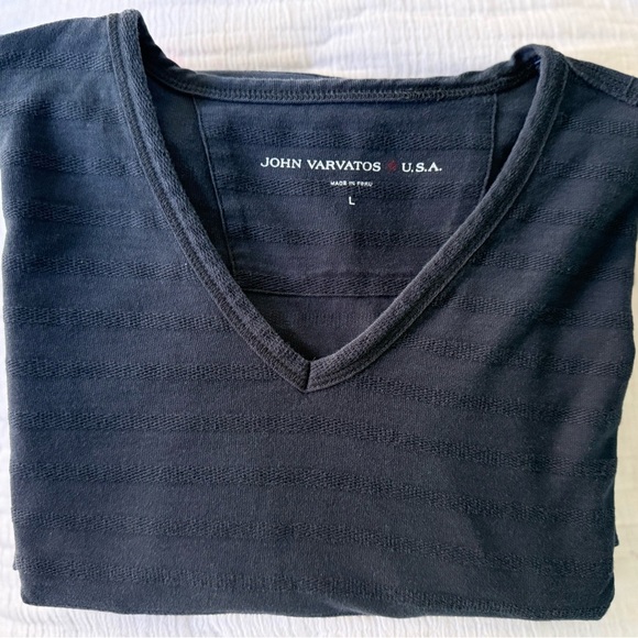 EUC John Varvatos USA Textured Slub Knit V-Neck Long Sleeve Shirt Black L - Picture 7 of 9